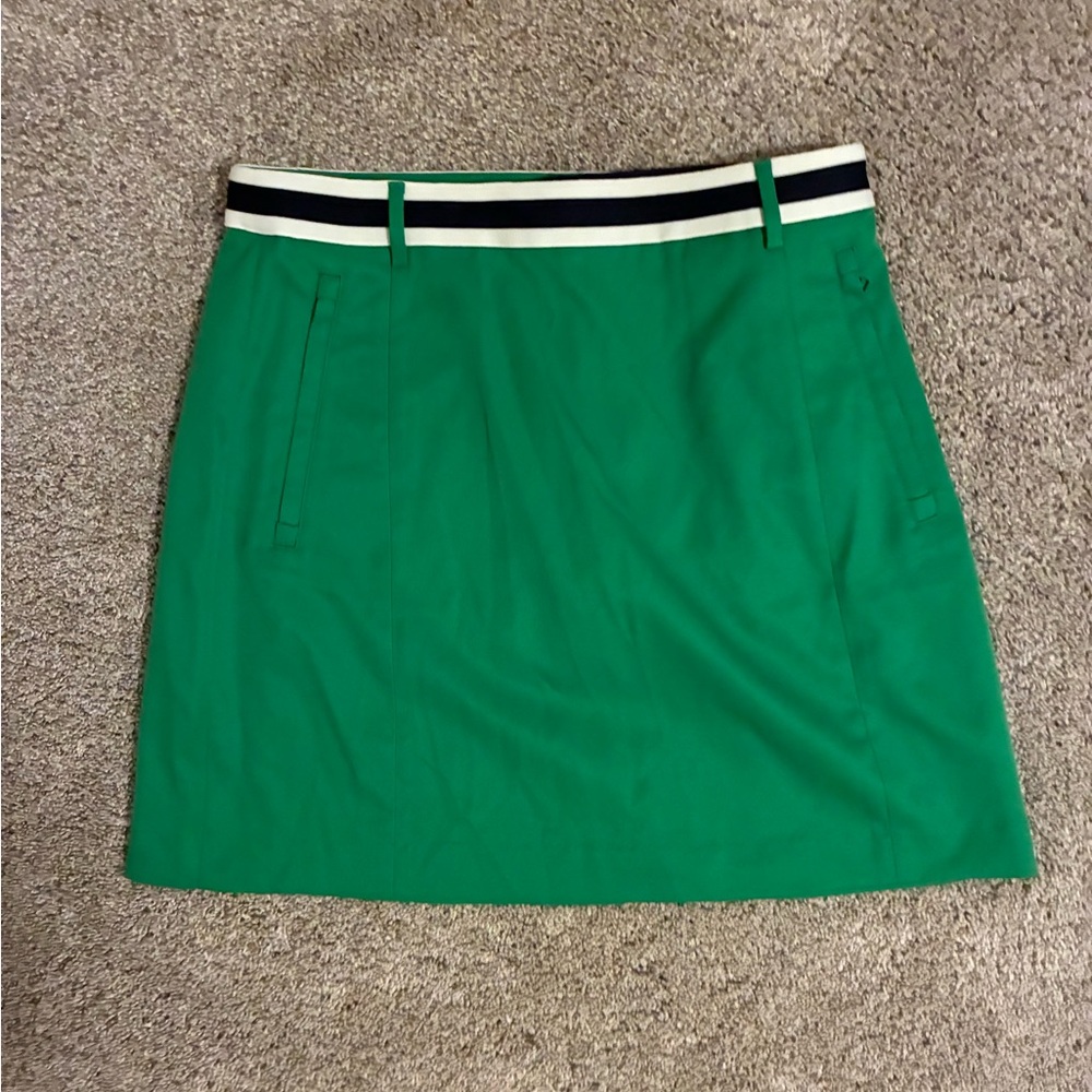 NWT Tory Burch Green Mini Skirt with Navy and White Waistband